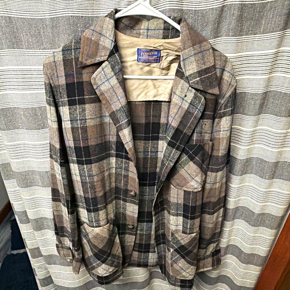 Vintage Pendleton Men’s S 100% Virgin Wool Plaid Blazer Sport Coat USA Flaws